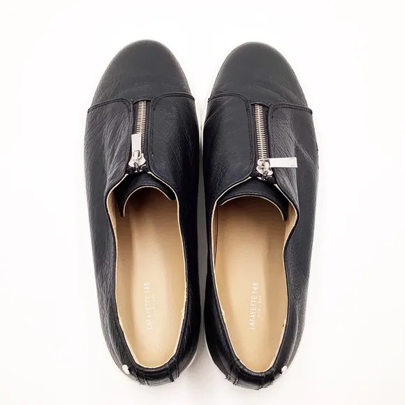 {Lafayette 148 New York} Selby Pebble Leather Zip Slip-On Sneakers