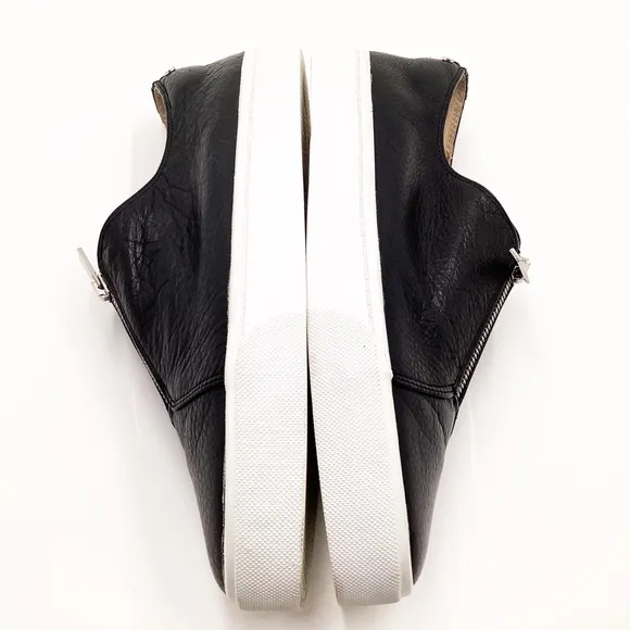 {Lafayette 148 New York} Selby Pebble Leather Zip Slip-On Sneakers