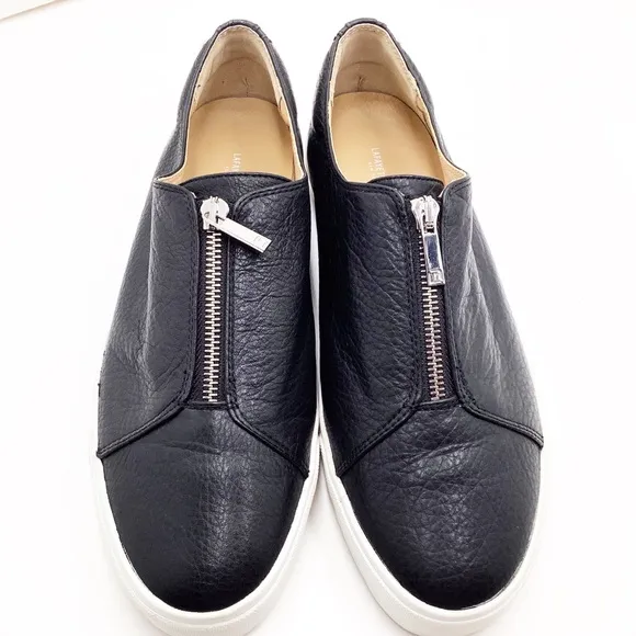{Lafayette 148 New York} Selby Pebble Leather Zip Slip-On Sneakers