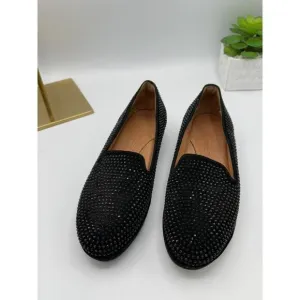 L'Amour Des Pieds Correze Black Kidsuede Rhinestone Smoking Slipper Loafers 7