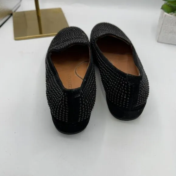 L'Amour Des Pieds Correze Black Kidsuede Rhinestone Smoking Slipper Loafers 7
