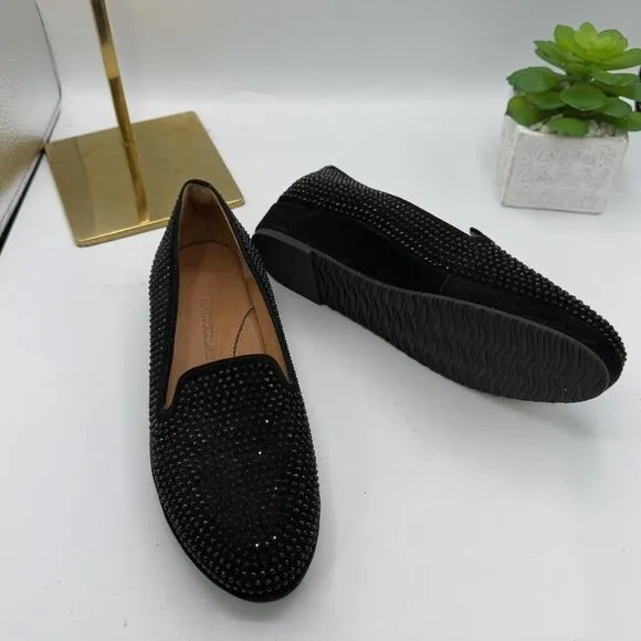 L'Amour Des Pieds Correze Black Kidsuede Rhinestone Smoking Slipper Loafers 7