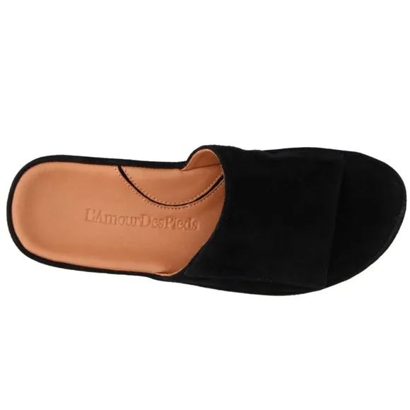 L'Amour Des Pieds Vester Black Suede Slide Mule Sandal Comfortable Flat Shoe 9.5