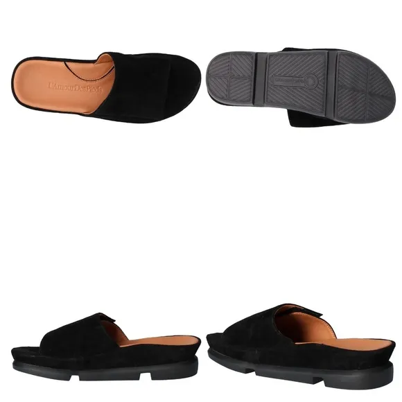 L'Amour Des Pieds Vester Black Suede Slide Mule Sandal Comfortable Flat Shoe 9.5