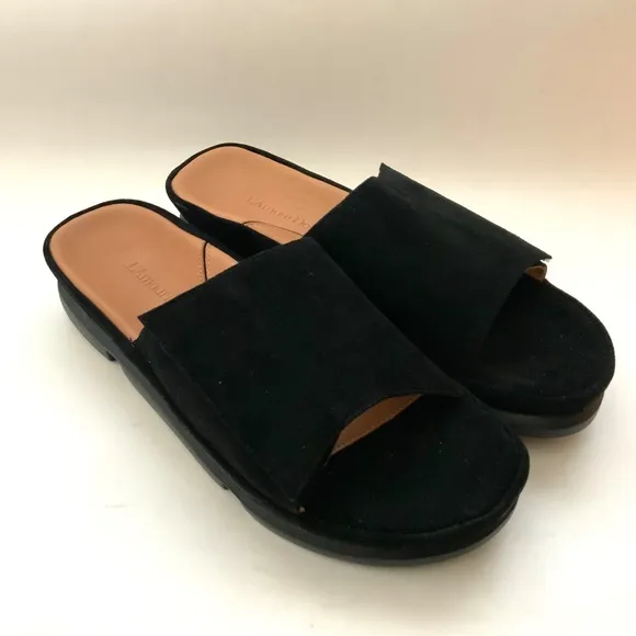 L'Amour Des Pieds Vester Black Suede Slide Mule Sandal Comfortable Flat Shoe 9.5