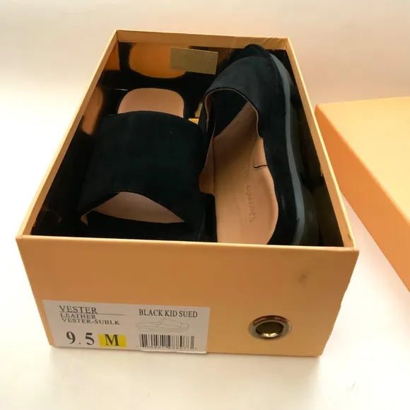 L'Amour Des Pieds Vester Black Suede Slide Mule Sandal Comfortable Flat Shoe 9.5