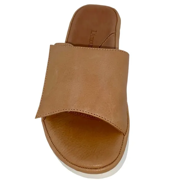 L'Amour Des Pieds Vester Tan Leather Slide Mule Sandal Comfortable Flat Shoe 9