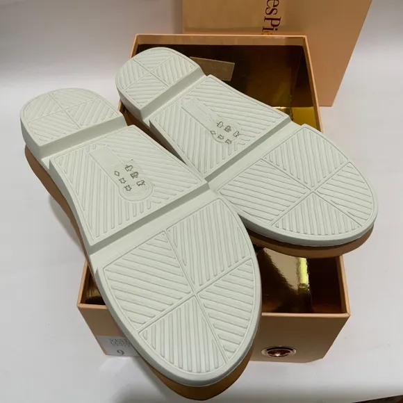 L'Amour Des Pieds Vester Tan Leather Slide Mule Sandal Comfortable Flat Shoe 9