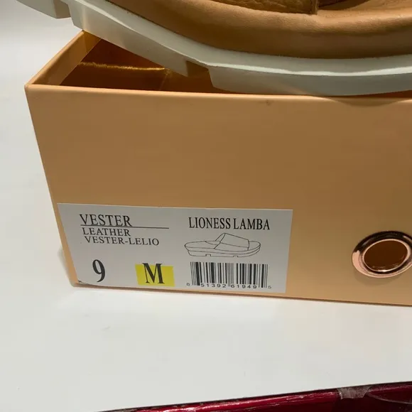 L'Amour Des Pieds Vester Tan Leather Slide Mule Sandal Comfortable Flat Shoe 9