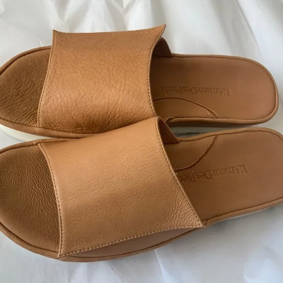 L'Amour Des Pieds Vester Tan Leather Slide Mule Sandal Comfortable Flat Shoe 9