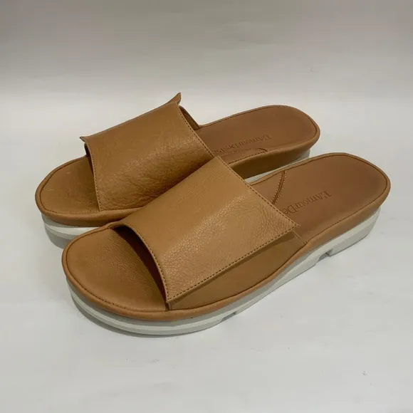L'Amour Des Pieds Vester Tan Leather Slide Mule Sandal Comfortable Flat Shoe 9