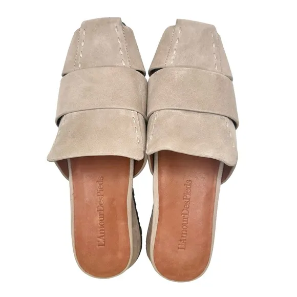 L’Amour Des Pieds | Women | Tarius Taupe Neutral Suede Mule Slides | Size 9 M