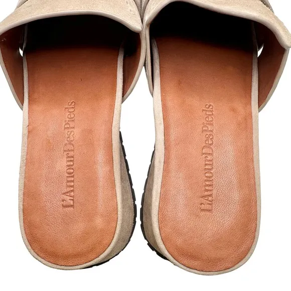 L’Amour Des Pieds | Women | Tarius Taupe Neutral Suede Mule Slides | Size 9 M