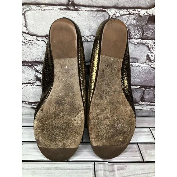 Lanvin Paris Gold Metallic Leather Snake Skin Print Ballet Flats Women Sz 39EU/8
