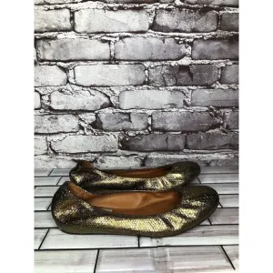 Lanvin Paris Gold Metallic Leather Snake Skin Print Ballet Flats Women Sz 39EU/8