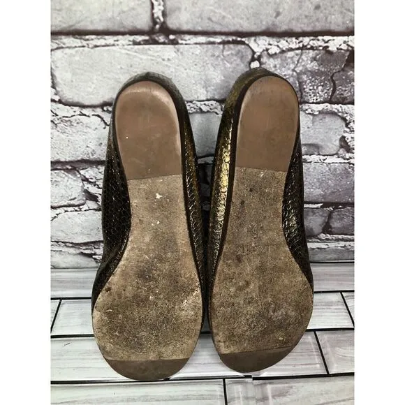 Lanvin Paris Gold Metallic Leather Snake Skin Print Ballet Flats Women Sz 39EU/8