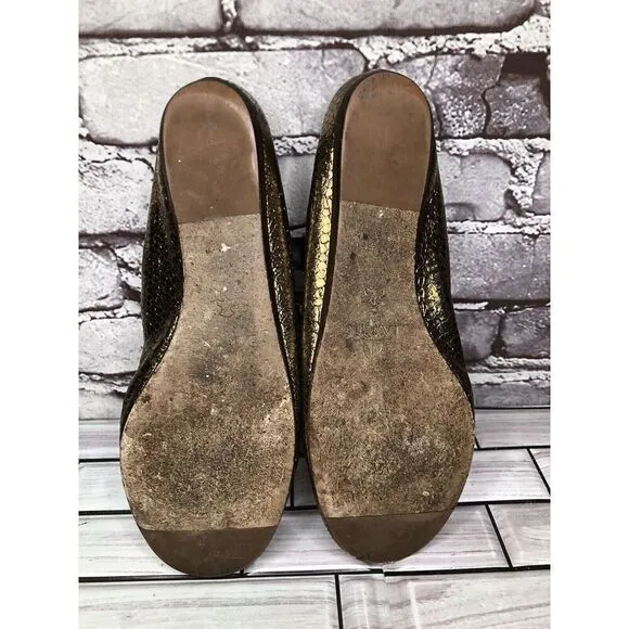 Lanvin Paris Gold Metallic Leather Snake Skin Print Ballet Flats Women Sz 39EU/8