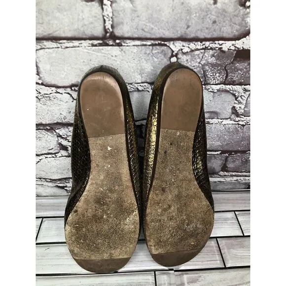 Lanvin Paris Gold Metallic Leather Snake Skin Print Ballet Flats Women Sz 39EU/8