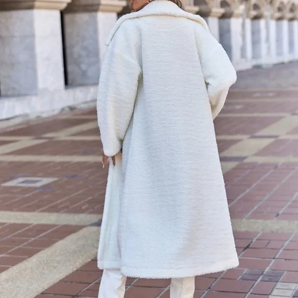 Lapel Neck Drop Shoulder Teddy Coat,Ladies Late Fall Casual Drop Shoulder
