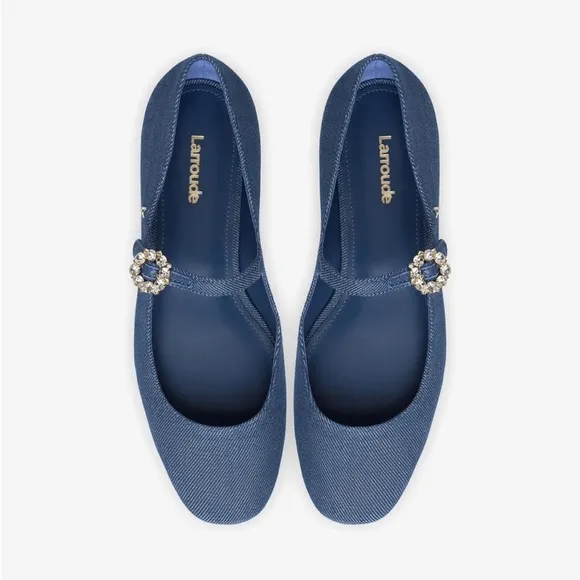Larroude Blair Ballet Flats Blue Denim Size 11 NWOT