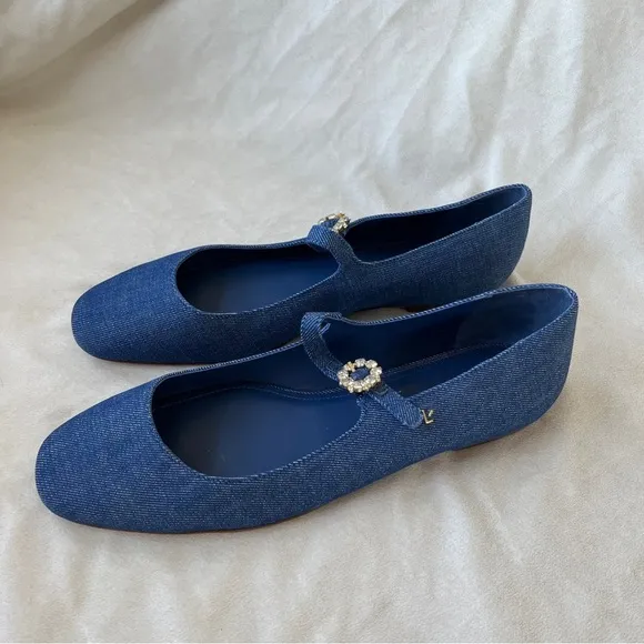 Larroude Blair Ballet Flats Blue Denim Size 11 NWOT
