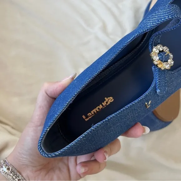 Larroude Blair Ballet Flats Blue Denim Size 11 NWOT