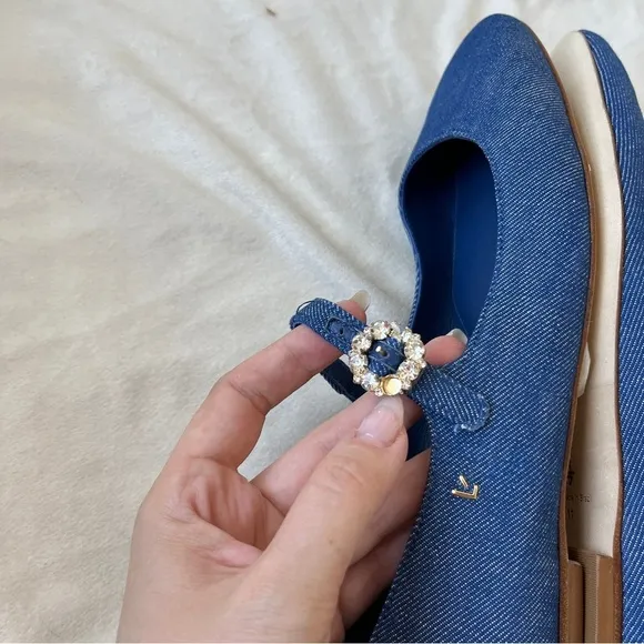 Larroude Blair Ballet Flats Blue Denim Size 11 NWOT