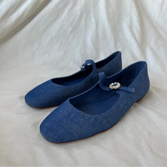 Larroude Blair Ballet Flats Blue Denim Size 11 NWOT