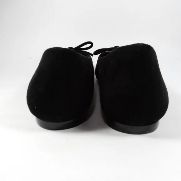 Larroude Lee Pointed Toe Bow Slip On Flats Size 6.5 Black Suede Leather NEW $275