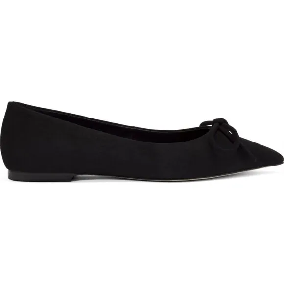 Larroude Lee Pointed Toe Bow Slip On Flats Size 6.5 Black Suede Leather NEW $275