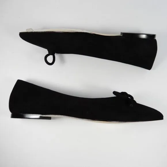Larroude Lee Pointed Toe Bow Slip On Flats Size 6.5 Black Suede Leather NEW $275