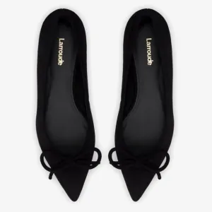 Larroude Lee Pointed Toe Bow Slip On Flats Size 6.5 Black Suede Leather NEW $275