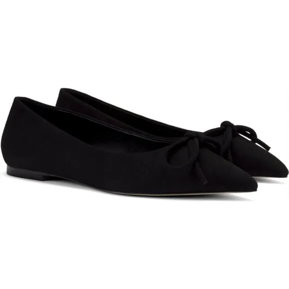 Larroude Lee Pointed Toe Bow Slip On Flats Size 6.5 Black Suede Leather NEW $275