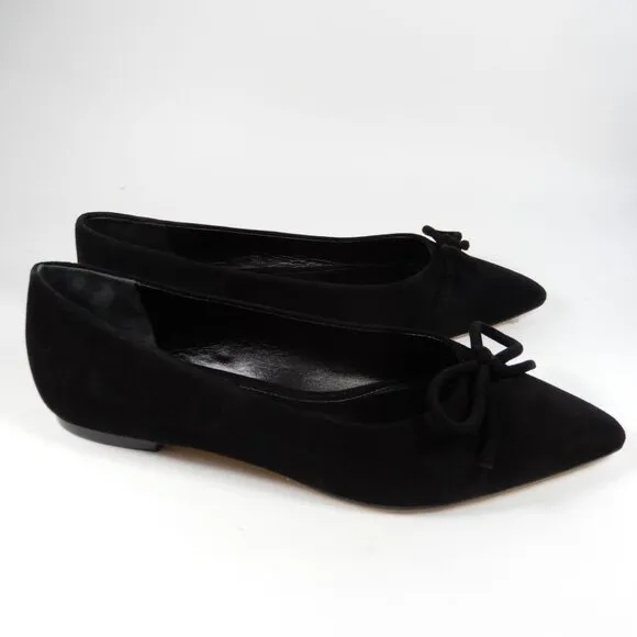 Larroude Lee Pointed Toe Bow Slip On Flats Size 6.5 Black Suede Leather NEW $275