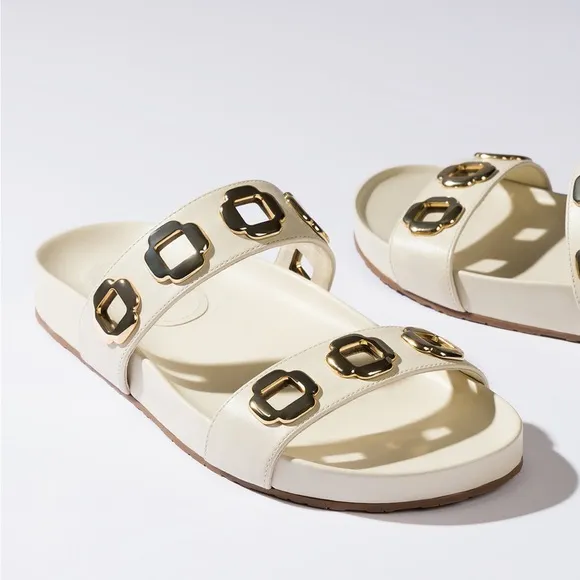 Larroude Milan Slide Sandals Ivory Leather
