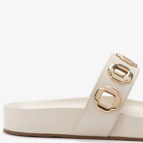 Larroude Milan Slide Sandals Ivory Leather