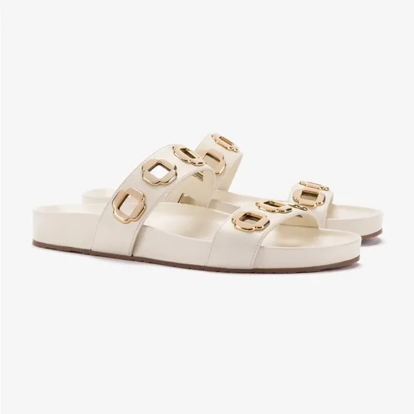 Larroude Milan Slide Sandals Ivory Leather