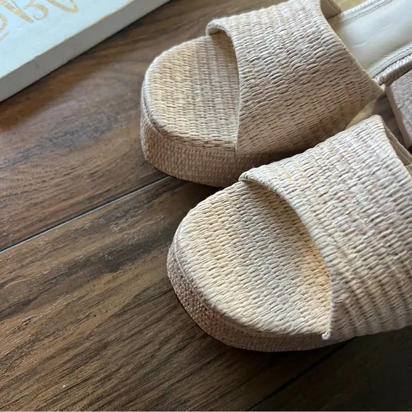 Larroude Miso Platform Sandal in Metallic Raffia NWOT