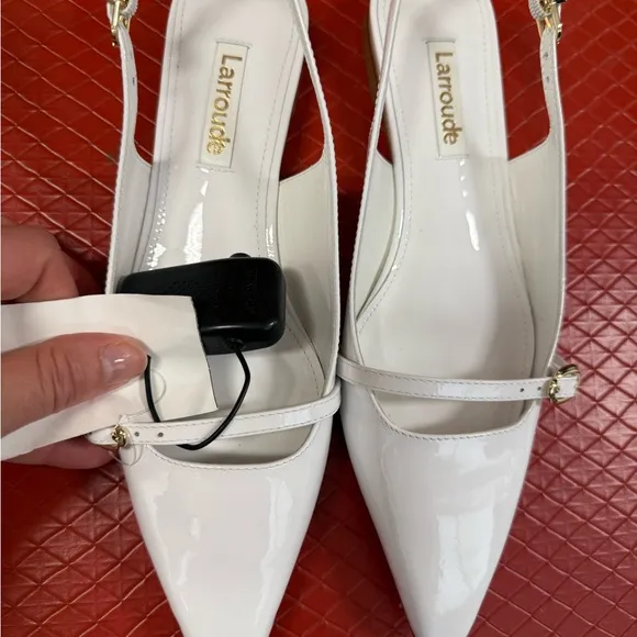 Larroude NewInes Flat In White Patent Leather