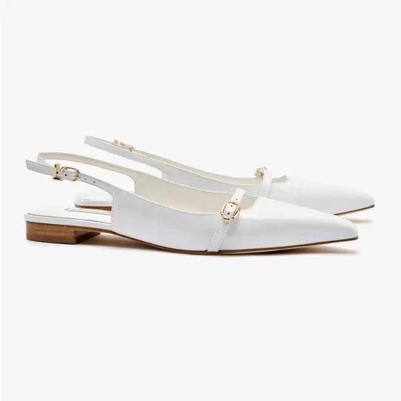 Larroude NewInes Flat In White Patent Leather