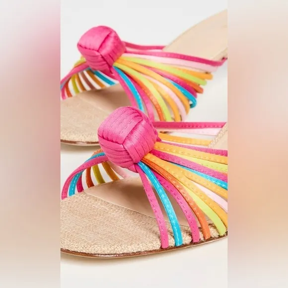 Larroude Valerie Kitten Heel Strappy Knot Mule in Colorful Satin, 9.5
