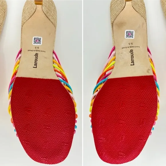 Larroude Valerie Kitten Heel Strappy Knot Mule in Colorful Satin, 9.5