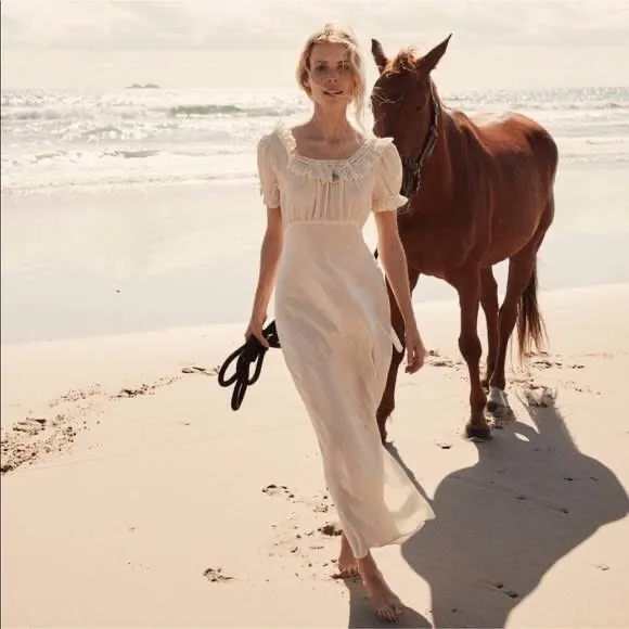 LAST 1!🌸SLEEPER🌸 Atlanta nude Long Summer beach Dress European Vintage $320