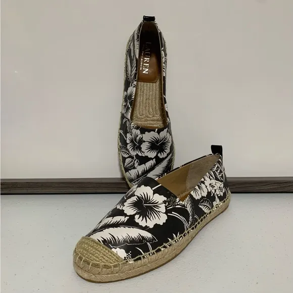 Lauren Ralph Lauren Cameryn III Floral Leather Espadrilles-Size 6.5 NWOT