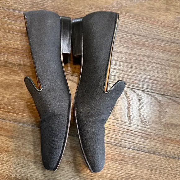 Lauren Ralph Lauren Loafers Black Linen Style RLL Logo Leather Shoes 8.5B
