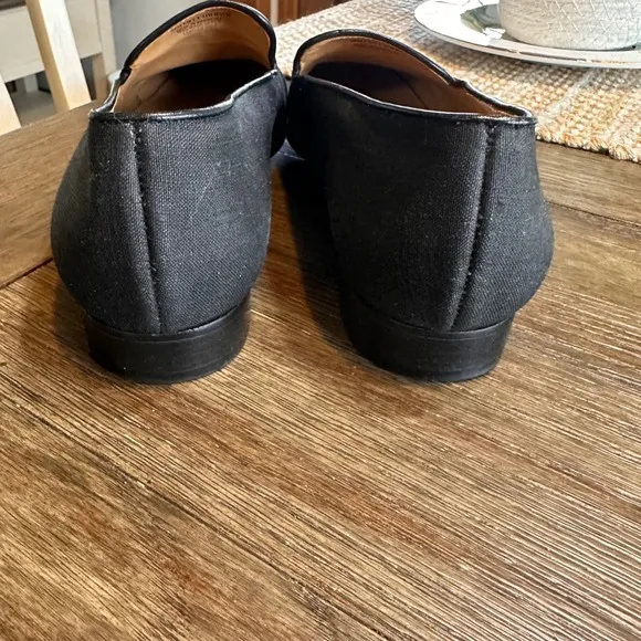 Lauren Ralph Lauren Loafers Black Linen Style RLL Logo Leather Shoes 8.5B