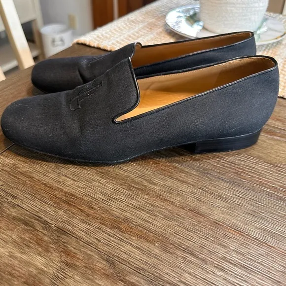 Lauren Ralph Lauren Loafers Black Linen Style RLL Logo Leather Shoes 8.5B