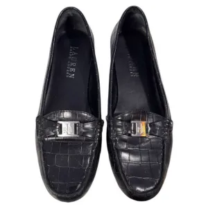 LAUREN RALPH LAUREN LRL Croc Loafers Driving Moccasins black ladies size 7.5