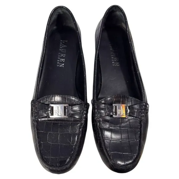 LAUREN RALPH LAUREN LRL Croc Loafers Driving Moccasins black ladies size 7.5