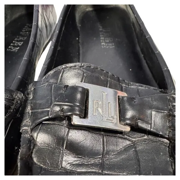 LAUREN RALPH LAUREN LRL Croc Loafers Driving Moccasins black ladies size 7.5